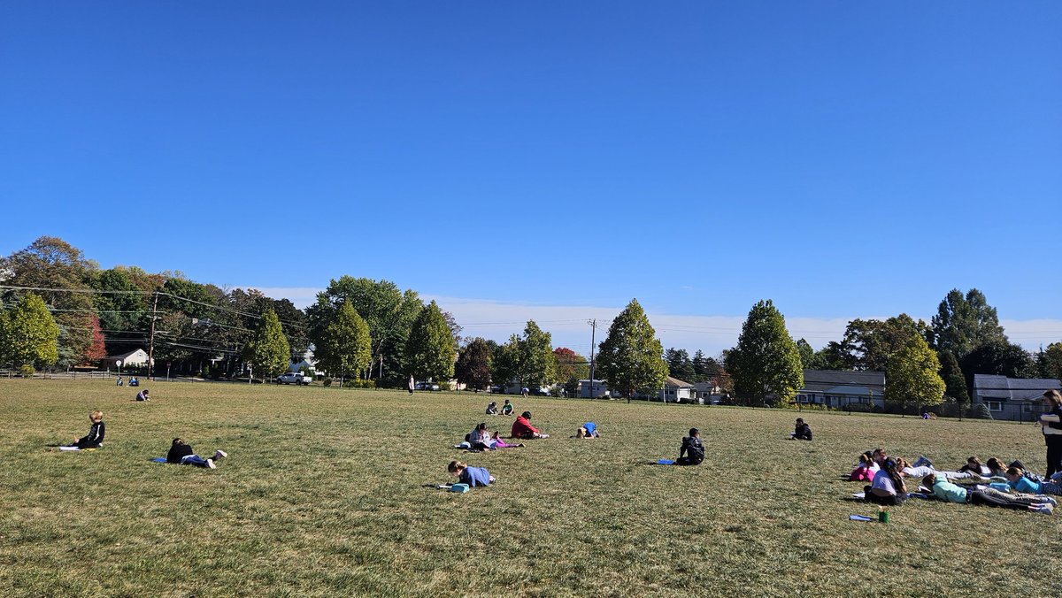 #WriteOut Day 5
Venturing outside,  spreading out, finding the perfect sit spot in the open field, working out our writing muscles together 💪 on the page! @WriteOutConnect <a href="/writingproject/">Writing Project</a>