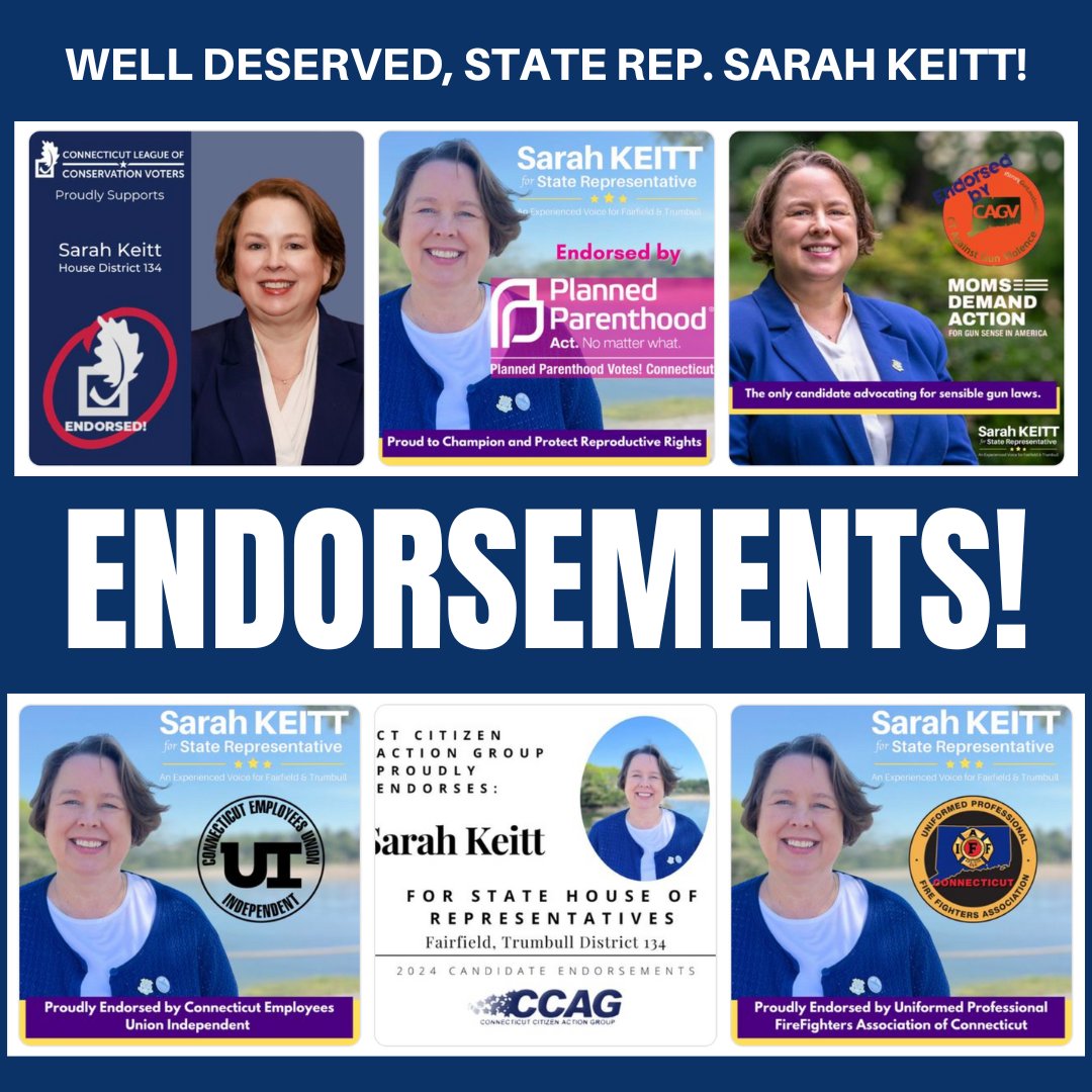 Congrats to State Rep Sarah Keitt on the outpouring of endorsements for her re-election! These endorsements (and more!) reflect Sarah’s unwavering commitment to fighting for our rights, safety, and environment. #Vote Sarah for a stronger, safer, more sustainable #Connecticut.