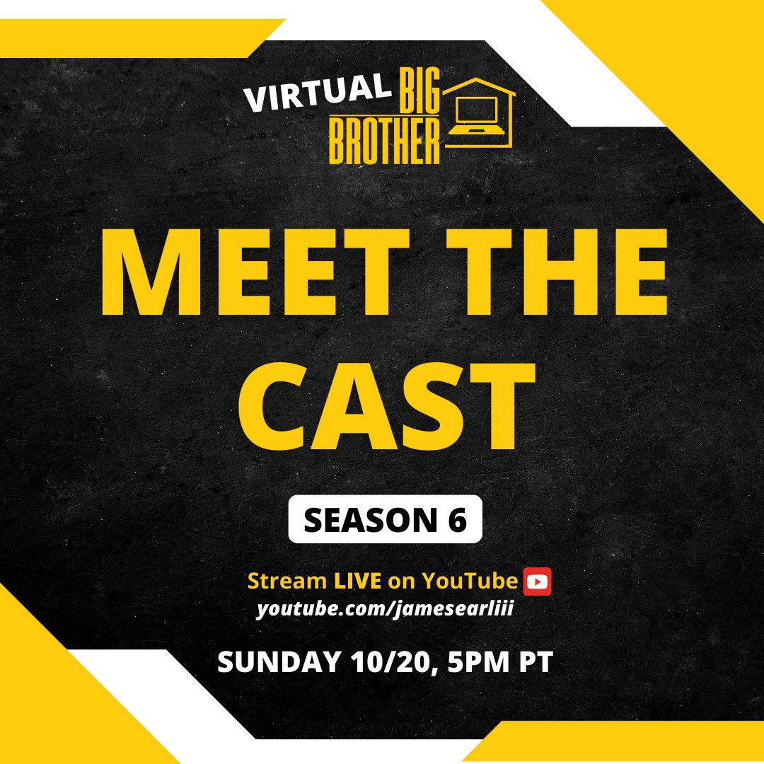 jamesearl23's tweet photo. Cast Reveal tomorrow @ 9am 👀
11 new players. Some you will know, some you will come to love— all of them are ready to PLAY! #VirtualBigBrother https://t.co/CO4fgoJPZq