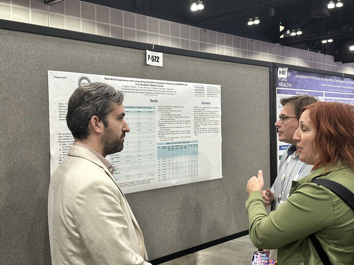 Today at #IDWeek2024, our 2nd year fellow Alex Ogilvy presented findings of important work evaluating the incidence of low-level viremia and associated risk factors among PWH on cabotegravir/rilpivirine at our medical center (poster 572). Congratulations, Alex! 
<a href="/IDWeekmtg/">IDWeek</a>