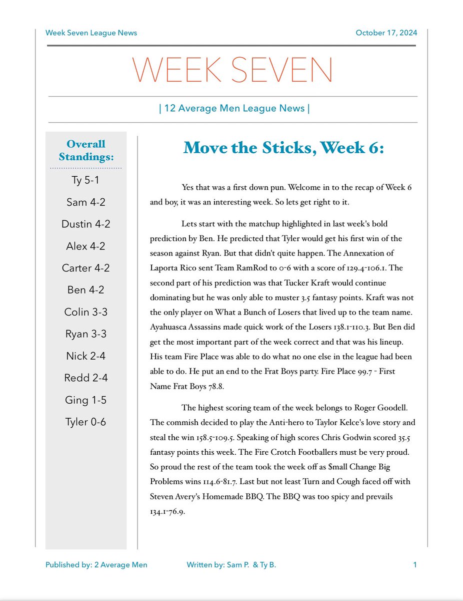 12_average's tweet photo. Week Seven Newsletter: https://t.co/TvGLLLryqj