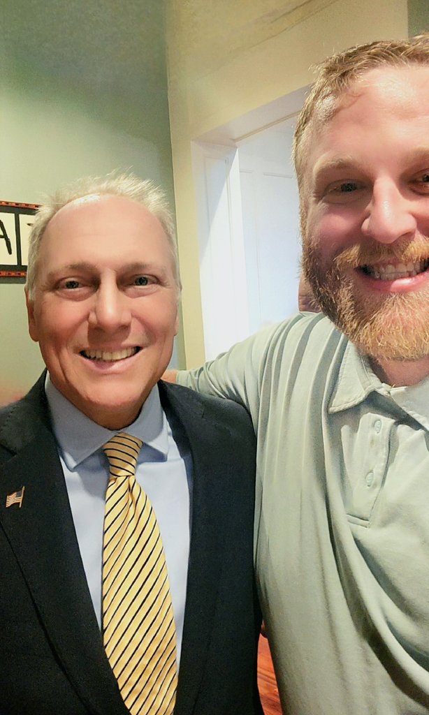 It was an honor to meet the heroic <a href="/SteveScalise/">Steve Scalise</a> in support of <a href="/DonJBacon/">Don Bacon 🇺🇸 🥓 ✈️ 🏍️ ⭐️ 🎖️</a> tonight. Steve went through an incredible journey of healing, but it was him being there with his Detail who shot back at the assassin that saved many Republican Congressfolks' lives. God bless you, Sir! 🇺🇸