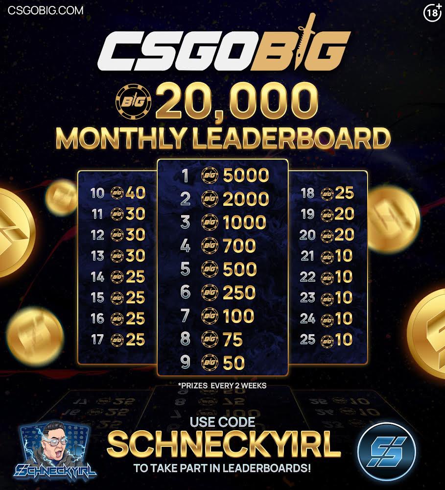 SchneckyIRL's tweet photo. 🚨NEW SPONSOR ALERT GIVEAWAY🚨

🎁Like + RT for chance to win $100 @csgobig LTC DEPOSIT!

✅Crypto/CSGO Skins INSTANT 
✅20,000 Leaderboard Rewards 
✅5% Every Deposit

👉Sign up on CSGOBig using code "SchneckyIRL" to participate

🔗 https://t.co/yL0DyzACVb

🎁BONUS: Comment/Screenshot your CSGOBig LTC deposit address with code “SchneckyIRL” for a chance to win a free deposit (10-20 winners)