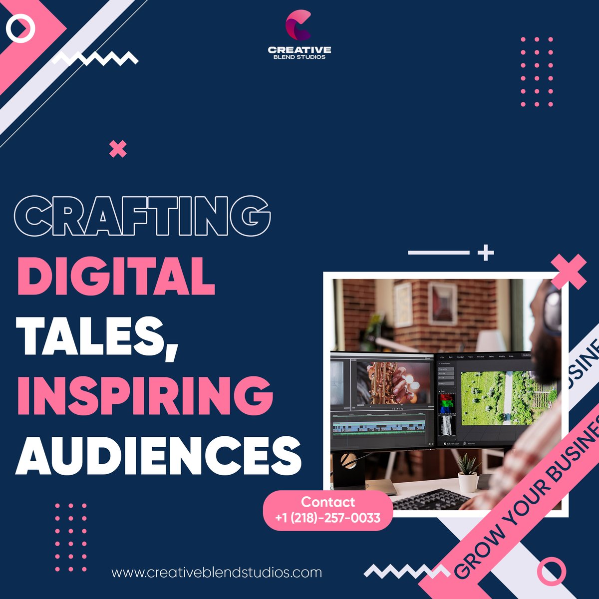 StudiosBlend's tweet photo. Discover the art of digital storytelling with Creative Blend Studios! Unlock your brand's unique narrative and captivate your audience like never before.

Call us today at +1 (218)-257-0033 or 
visit: https://t.co/0LOHQR9Zgx https://t.co/mqZqpmzaMH