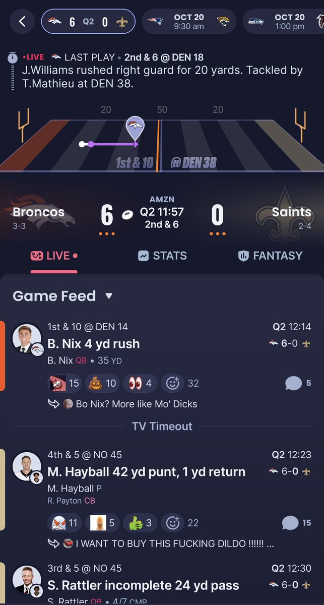 bdfdillon's tweet image. YO WHAT IS THIS COMMENTS SECTION ON THE GAMECAST ON @SleeperHQ THIS IS OUTRAGEOUS LOL