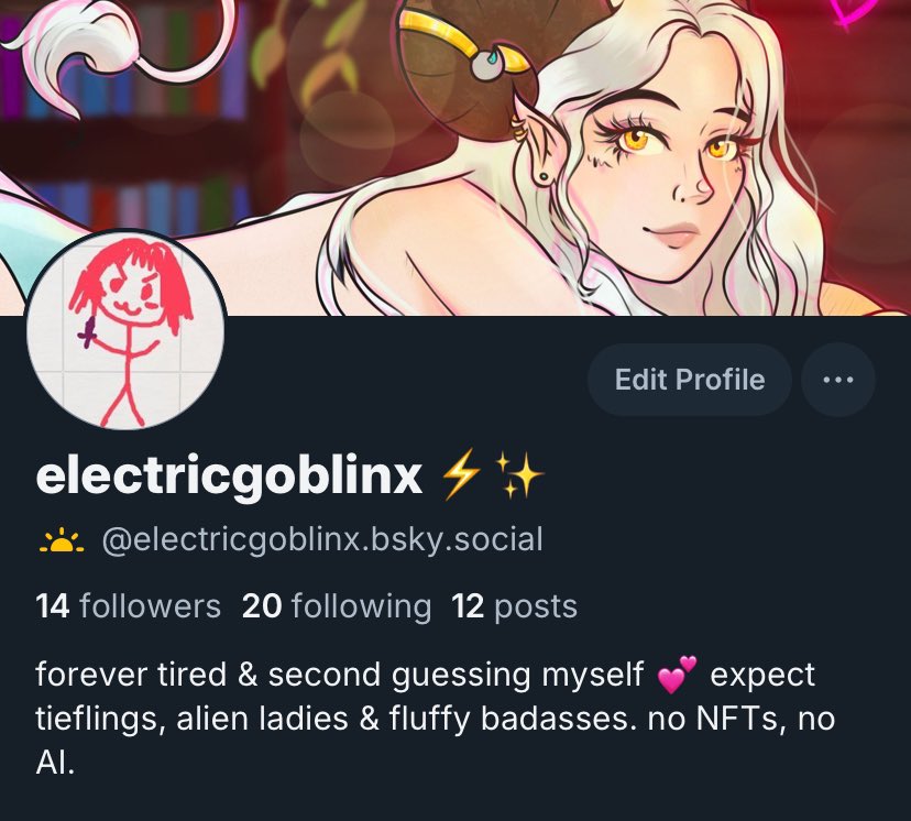peace out! going elsewhere for my digital art. find me over on 🔵☁️ or on insta as ‘electricgoblinx’ 🥰🥰🥰