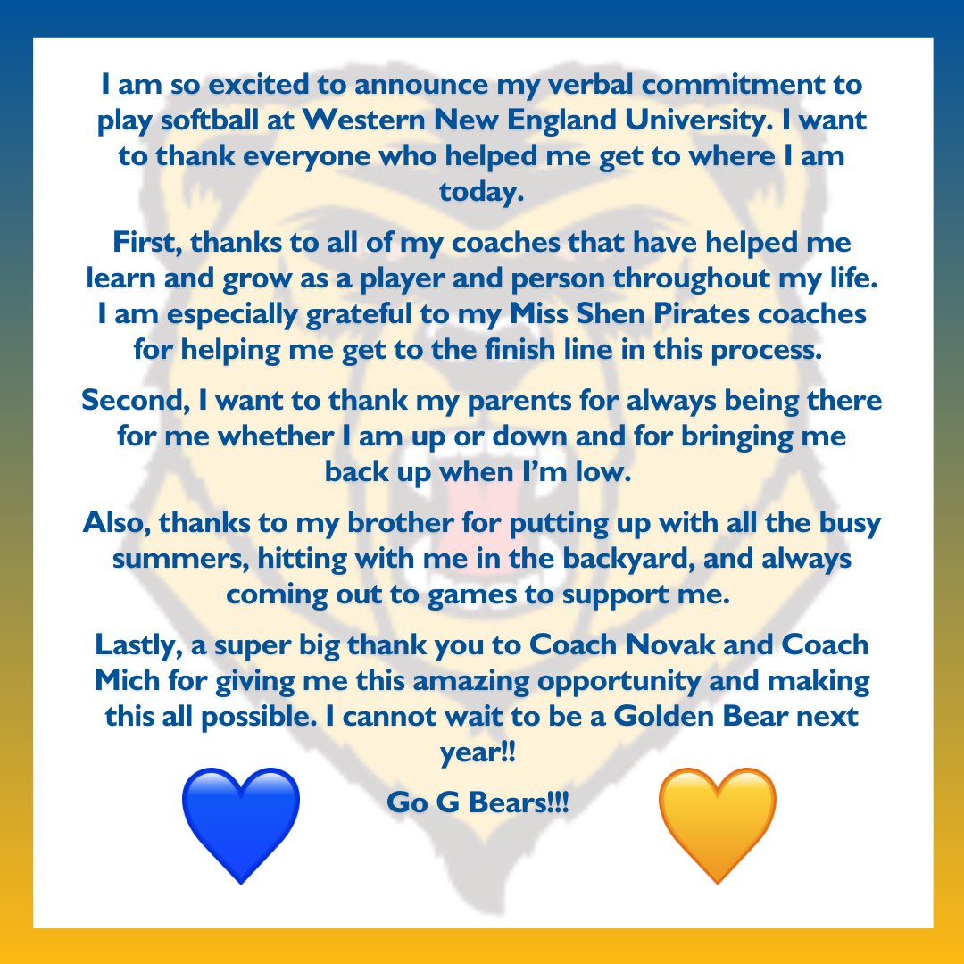 Kaylin Heffern (@kaylinheffern) on Twitter photo Hereās to the next 4! Go Golden Bears! šš»š
<a href="/WNESoftball/">WNE Softball</a> <a href="/Coach_NovakSB/">Amanda Novak</a> <a href="/BcsdEagles/">BCSD Eagles Softball</a> Hereās to the next 4! Go Golden Bears! šš»š
<a href="/WNESoftball/">WNE Softball</a> <a href="/Coach_NovakSB/">Amanda Novak</a> <a href="/BcsdEagles/">BCSD Eagles Softball</a>