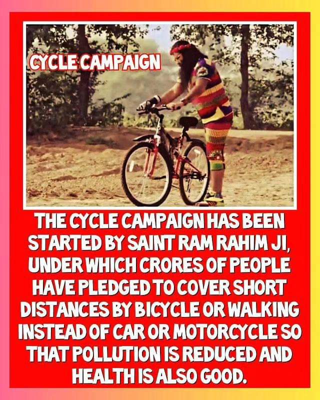 Riding a bicycle makes our body free from diseases. With the inspiration of Saint Dr. MSG, under the cycle campaign campaign, crores of people have taken a pledge to walk or cycle for a short distance.
#CYCLE 
#FridayFitness