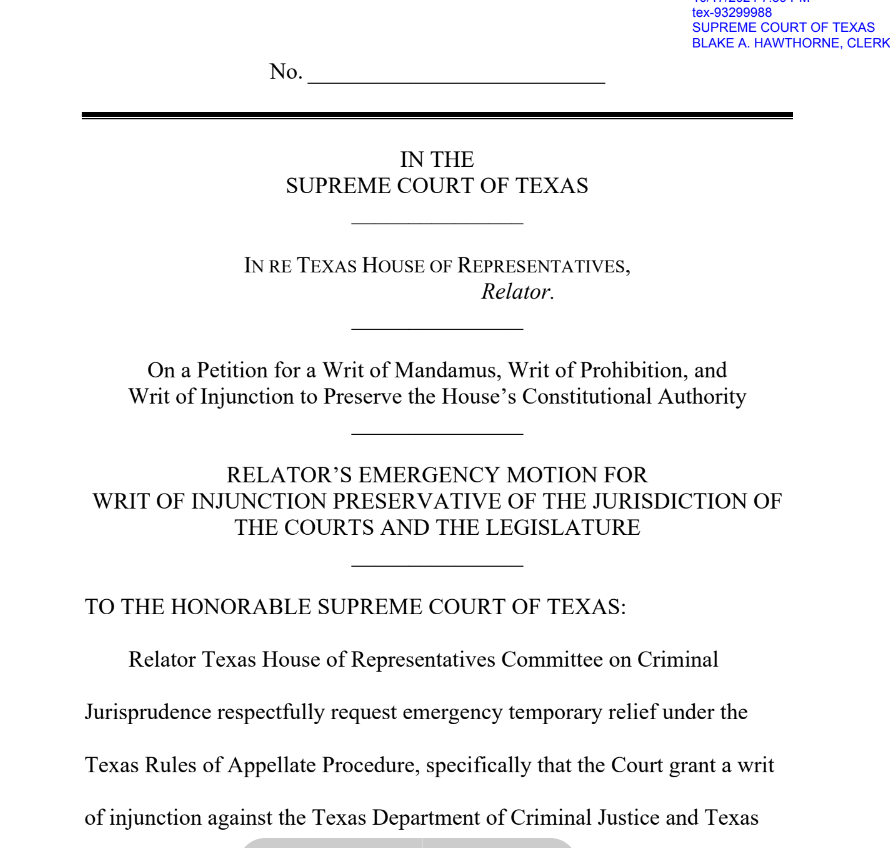 TexDefender's tweet photo. Texas legislators have taken their fight for #RobertRoberson's life to the Texas Supreme Court after the Texas Court of Criminal Appeals overturned the subpoena issued earlier today. He is scheduled to be executed tonight. https://t.co/AELH8ojl29