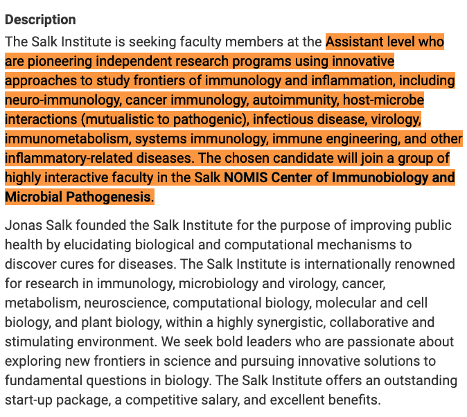 salkinstitute's tweet image. 📣JOB POSTING ALERT! 📣
Assistant Professor in Immunobiology and Microbial Pathogenesis
Candidates with a Ph.D. and/or M.D. degree and a strong record of research achievements are invited to submit an online application!
salk.edu/about/careers/…