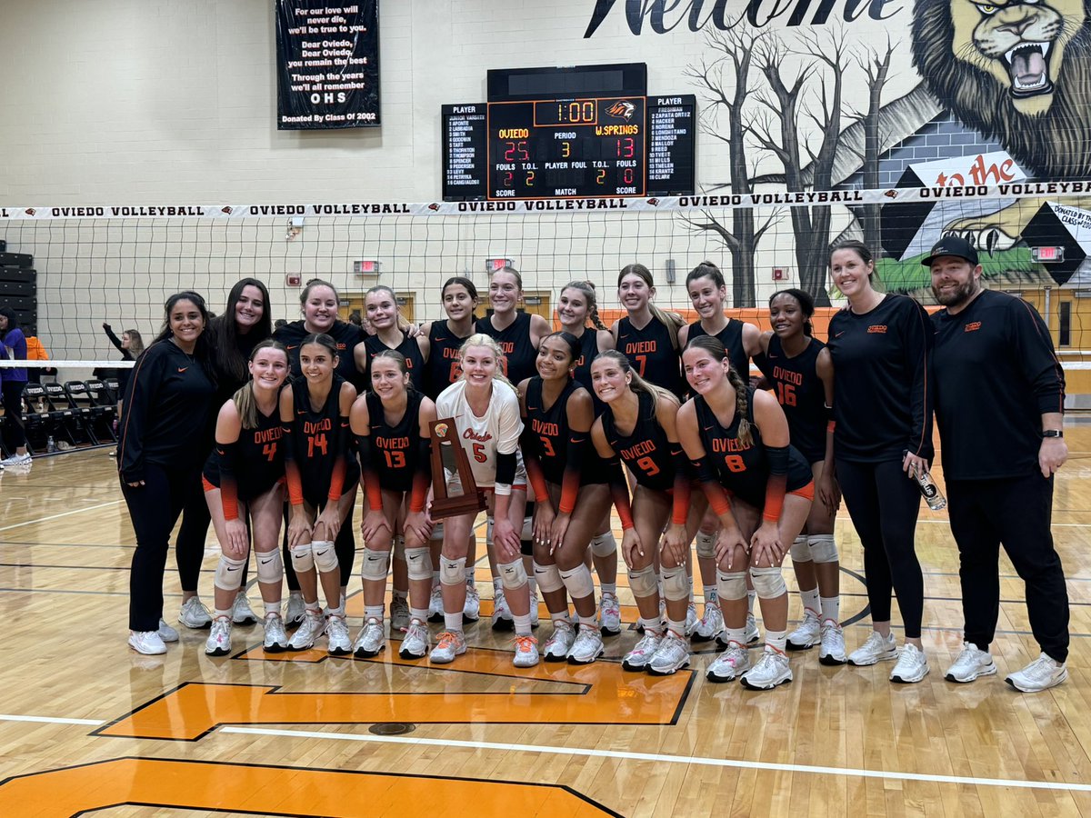 DISTRICT CHAMPIONS!🏆🦁🏐

Congrats to our Oviedo Volleyball team for sweeping Winter Springs 3-0 to capture their third straight district championship! 
<a href="/oviedovball/">Oviedo Volleyball</a> 

#GoLions