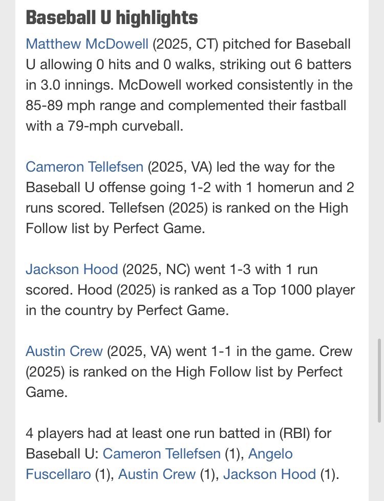 BaseballU's tweet photo. Baseball U opens up the @PerfectGameUSA WWBA World Championship with a win
#WWBAWorlds https://t.co/NunGtOaVKl
