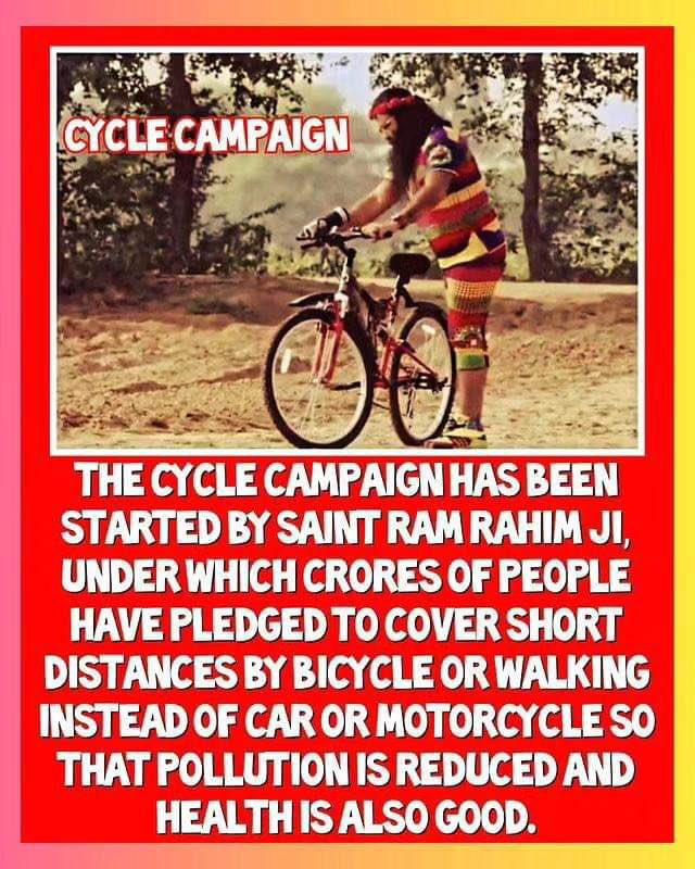 #FridayFitness
Revered Saint Dr MSG launched #CYCLE Campaign- a remarkable initiative for a sustainable future. It symbolizes.
Thereby volunteers pledged to travel by bicycle or on foot if they want to go nearby areas. 
<a href="/DSSNewsUpdates/">Dera Sacha Sauda</a>