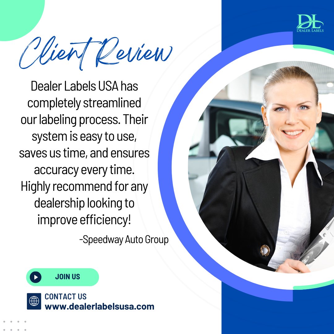 DealerLabels's tweet image. We’re proud to hear how our labeling system is making a difference for dealerships! We’re always here to help you succeed!
#AutoDealerships #BuyersGuides #dealershiptools #dealerlabels #paperlessdealership #carsofusa #automotiveIndustry #dealerlabelsusa #usaautodealers