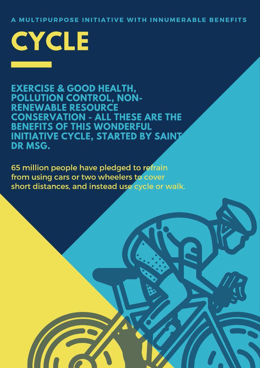 IshaWadhwa77's tweet photo. How we stay ourself fit and healthy by an easy way or at less cost. Saint Dr MSG shares #FridayFitness tips with us by initiating #CYCLE campaign, to travel a short distance use cycle instead of bikes, cars to reduce pollution and to stay fit. https://t.co/hLFTj0NrZ0