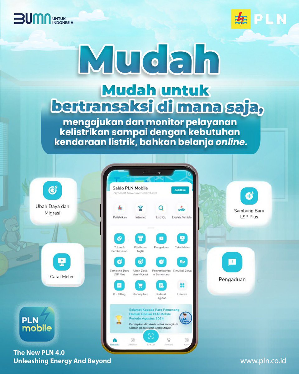 Sakt96's tweet photo. Electrizen dengan PLN Mobile, bayar tagihan dan beli token listrik jadi lebih hemat dan mudah!

#PLN #PLNUntukIndonesia #AcceleratingRenewableEnergy #PLNMobile https://t.co/f8ag0EF0RU