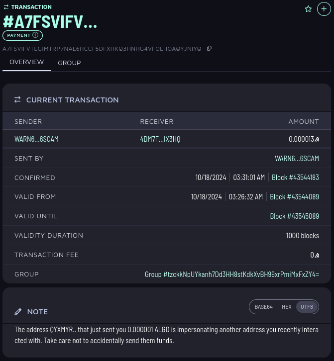 WARN..SCAM 🔗 Scam warning bot on Algorand tweet media