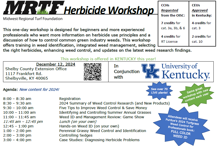 kennethdclayton's tweet image. I am excited to be partnering with @TurfFoundation and  @PurdueTurfDoc to offer a great educational opportunity. Attendees will receive a hard copy of Purdue&apos;s 2024 full color &quot;Turfgrass Weed Control for Professionals&quot; book &amp;amp; CCHs / CEUs. Register here web.cvent.com/event/b3b20b23…