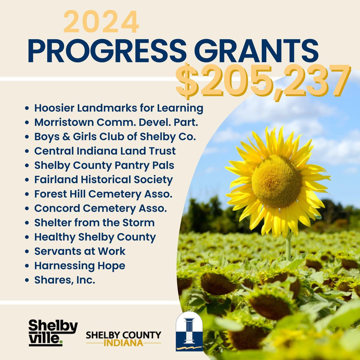 In partnership with the City of Shelbyville &amp; Shelby County Council, BRCF is pleased to announce the 2024 Progress Grant recipients.  This year, $205,237 will be distributed to 13 organizations benefiting Shelby County. Read more: tinyurl.com/2024-Progress-…