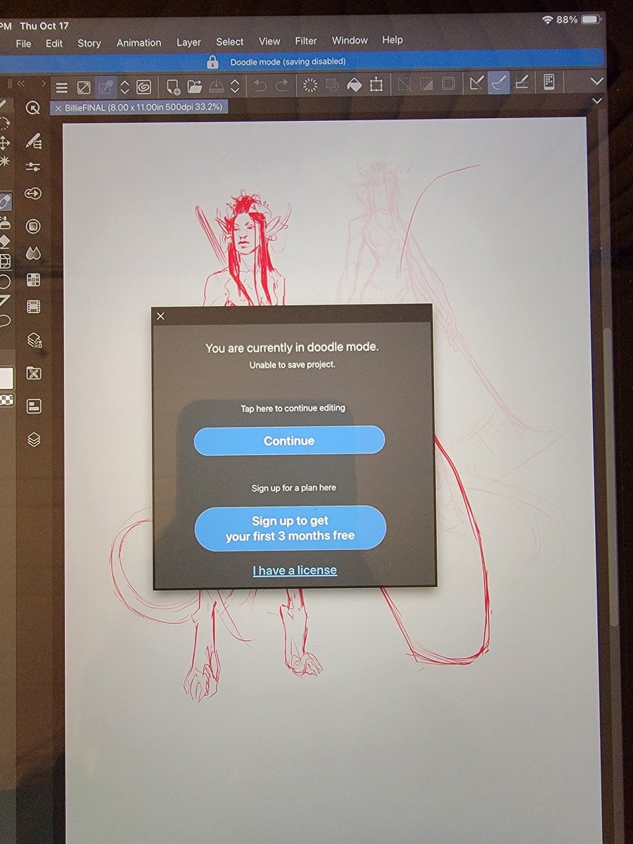 Cool thx <a href="/clipstudiopaint/">CLIP STUDIO PAINT</a> I was only in natural disaster #HurricaneHelene and therefore can't access internet to verify my existing license. Guess I'll use <a href="/Procreate/">Procreate</a> ... 🙄