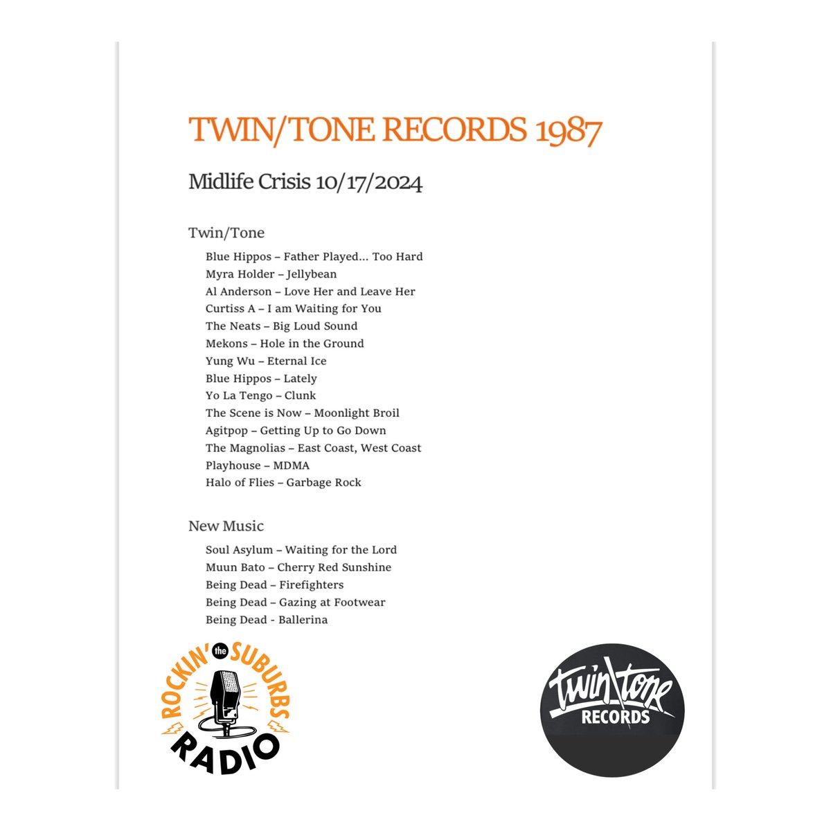 Here’s the playlist from Midlife Crisis.  Catch the replay on Mixcloud at mixcloud.com/RtSRadio/midli…