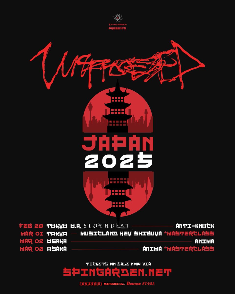 お待たせしました‼️🔴延期となっていたUNPROCESSED 初来日公演が
JAPAN 2025として東京・大阪で開催決定🔴
東京公演O.A.　SLOTHREAT
MASTERCLASS/MEET&amp;GREETも東京に加え大阪でも開催

延期前に購入されたチケットはそのままご利用可能です。詳細はspingarden.net

●TOKYO●
2/28(金)