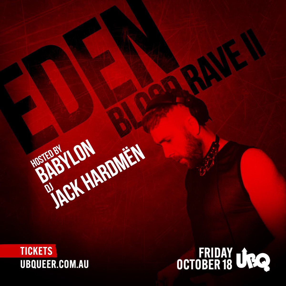 EDEN: Blood Rave II
Friday 18 October 2024

ft. DJ Jack Hardmën on the decks
Hosted by The Whore of Babylon!

UBQ Fitzroy 

Attention all hedonists, kinksters, and thrill-seekers! We've got another extra-special Friday edition of EDEN especially for the All Hallows' Eve season!