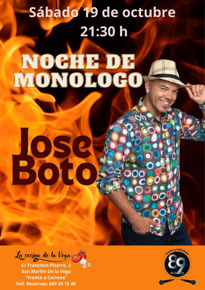 Eyyyy que este SÁBADO está JOSÉ BOTO en la COCINA DE LA VEGA de San Martín, REPARTIENDO dosis de alegría a saco...VENTE, que sales con un chute de FELICIDAD!

Ven PRONTO que las mesas VUELAN...Porque lo vamos a PETAR y no te PUEDES quedar sin SITIO!

#LACOCINADELAVEGA #89BOSTEZOS