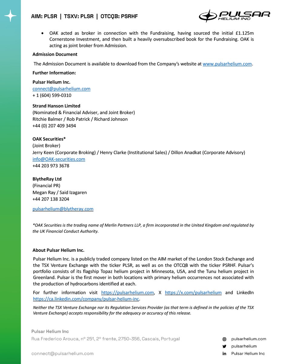 Pulsar Helium (TSXV: PLSR) tweet media