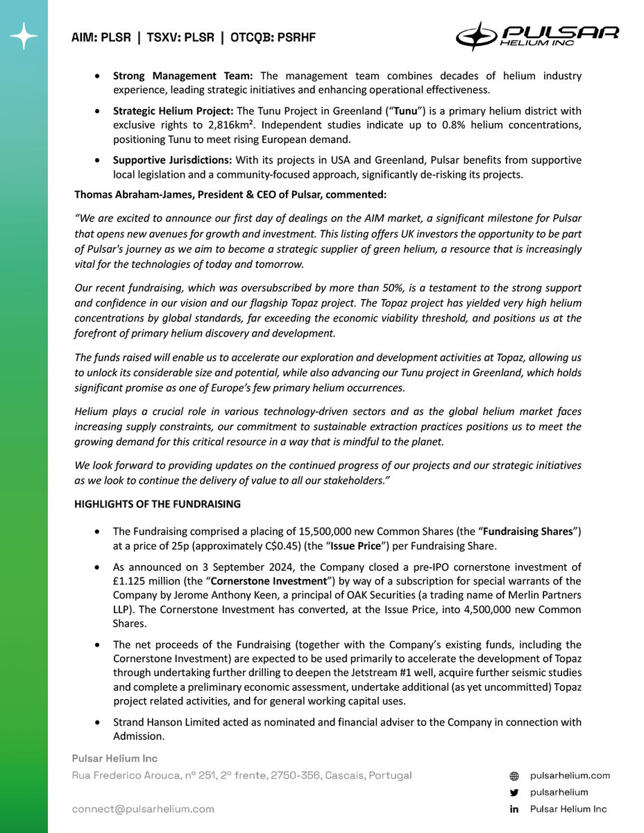 Pulsar Helium (TSXV: PLSR) tweet media