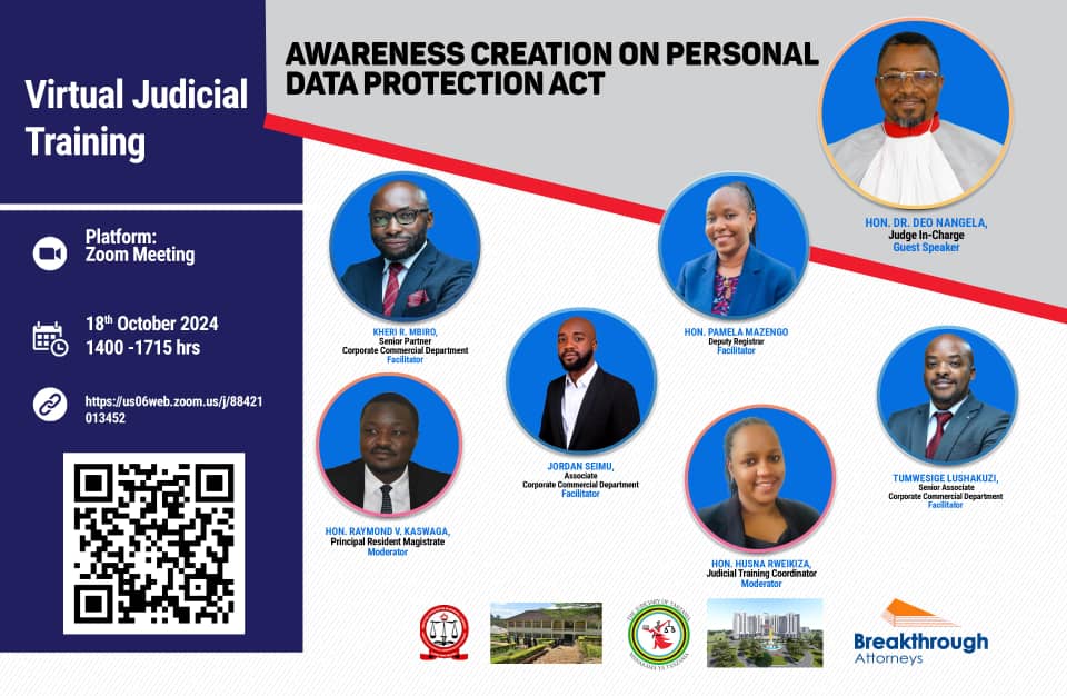 Later today our team led by our Senior Partner <a href="/mndendeule/">Kheri R. Mbiro</a> and Senior Associate <a href="/TumwesigeEvans/">Tumwesige L. Evans</a> will be offering Personal Data Protection training to all Magistrate in Tanzania through a special program organized together by <a href="/judiciarytz/">Mahakama ya Tanzania</a> &amp; Institute of Judicial Administration