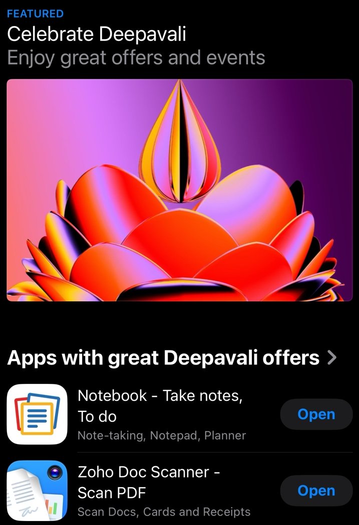 ZohoScanner's tweet image. Celebrate this #Diwali with @Apple and Doc Scanner! 🧨
 
Doc Scanner is now featured in the App Store, offering exclusive Diwali deals to help simplify your document management. Make this Diwali more organized and special! 

#Diwali #Diwali2024 #Deepavali #Scan