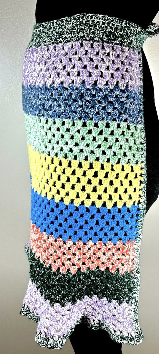 Magnoliabay_'s tweet photo. This multicolor striped vintage style half apron was hand crocheted. It's very intricate and beautiful with a ruffle at the bottom. It would make a great housewarming or wedding gift! Or keep it for yourself to tie around you doing a craft, cleaning, or cooking.

Linked below💜 https://t.co/nbc521sPsv