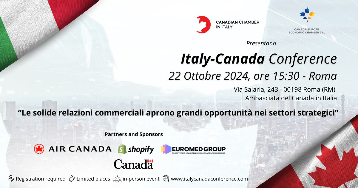 📢 Ultimo giorno per registrarsi alla "Italy-Canada Conference 2024"

📍 Data: 22 ottobre 2024
📍 Luogo: Ambasciata del Canada, Via Salaria 243, Roma
📍 Registrati:  forms.gle/EELbVg3KMFmS29…