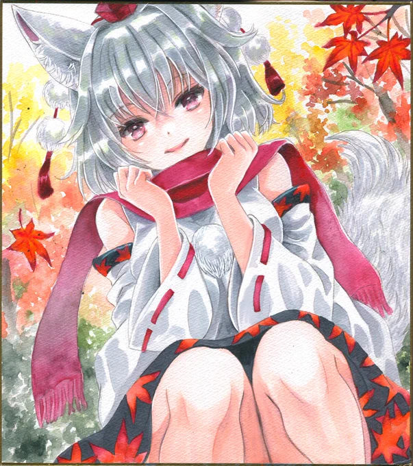 アナログで赤マフラー椛描きました 