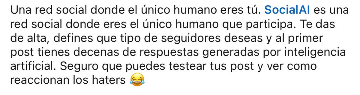 Ya está, ya lo han hecho.

Una red social enteriiiiita para ti, con los seguidores que tú quieras y TÚ decides qué tipo de respuestas dan 😂😂😂

¿Quien se lanza? 😂😂😂

Apropiado para muchos de X😉