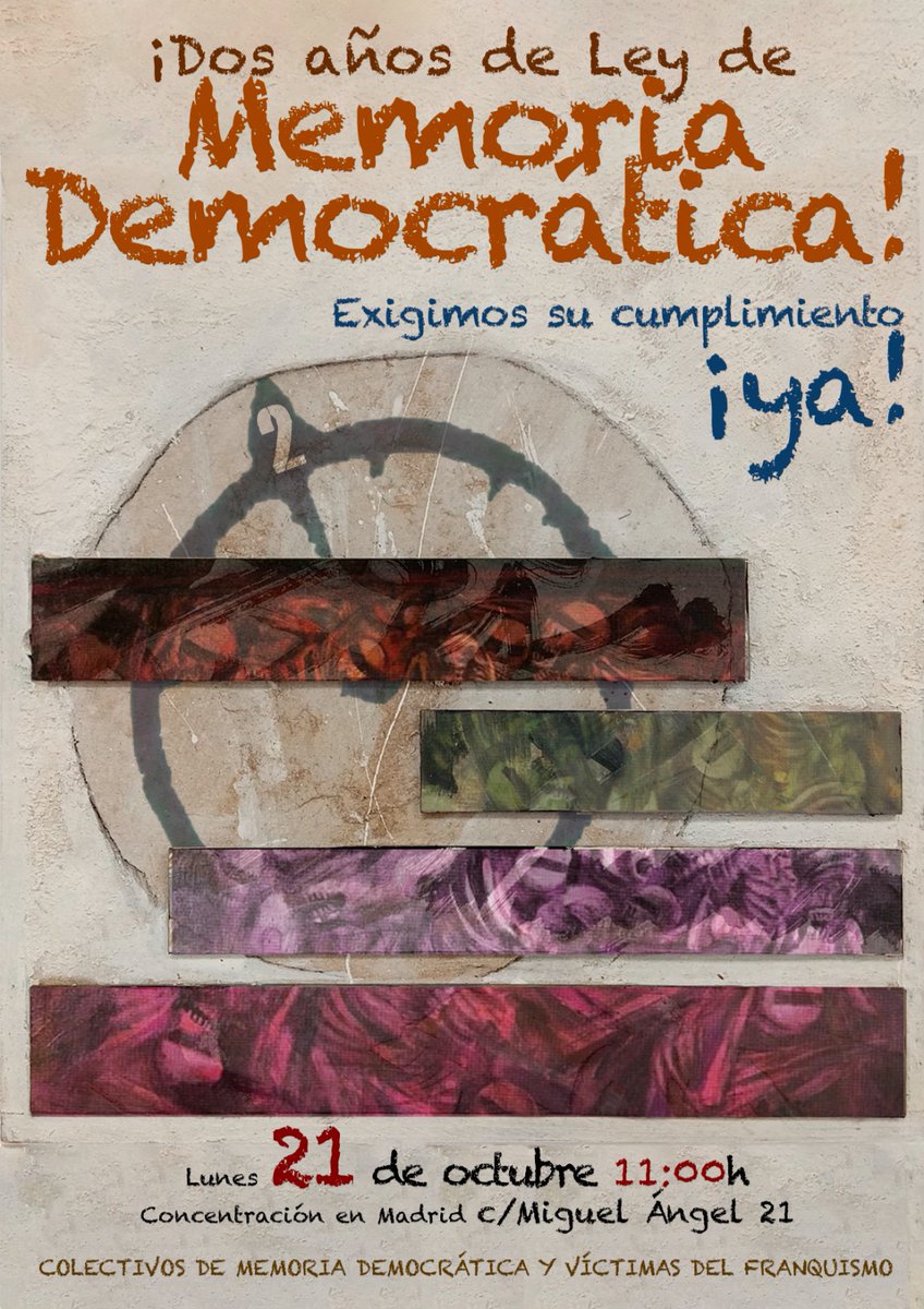 emhyvf17102015's tweet photo. #DosAñosSinMemoria Nos concentramos el próximo lunes por el desarrollo, cumplimiento y financiación de la Ley de Memoria Democrática. No caben más demoras. Nos vemos el lunes!!! @foromemoria @AmigosBrigadas @BEBES_ROBADOS_ @Ce_AQUA @PCementerio @ARMH_Memoria https://t.co/i7o9k5BYif