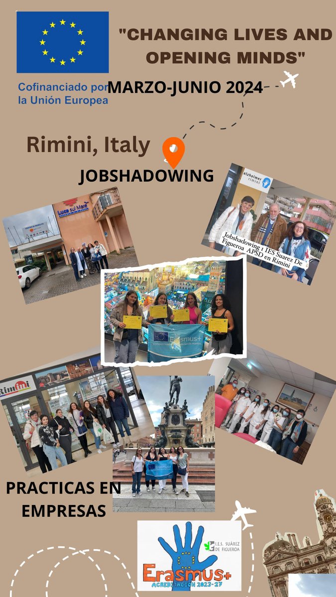IesSuarez's tweet photo. ERASMUS DAYS day5
Dedicado a uno de nuestros ciclos de FP. Nuestras alumnas del ciclo de APSD realizaron sus prácticas en Rimini , Italia #ErasmusDaysChallenge #ErasmusDays.
"Cambiando Vidas, Abriendo Mentes" #movilidadeserasmus, #acreditacionerasmus, #sepiegob https://t.co/Y8OHUXJ7xI