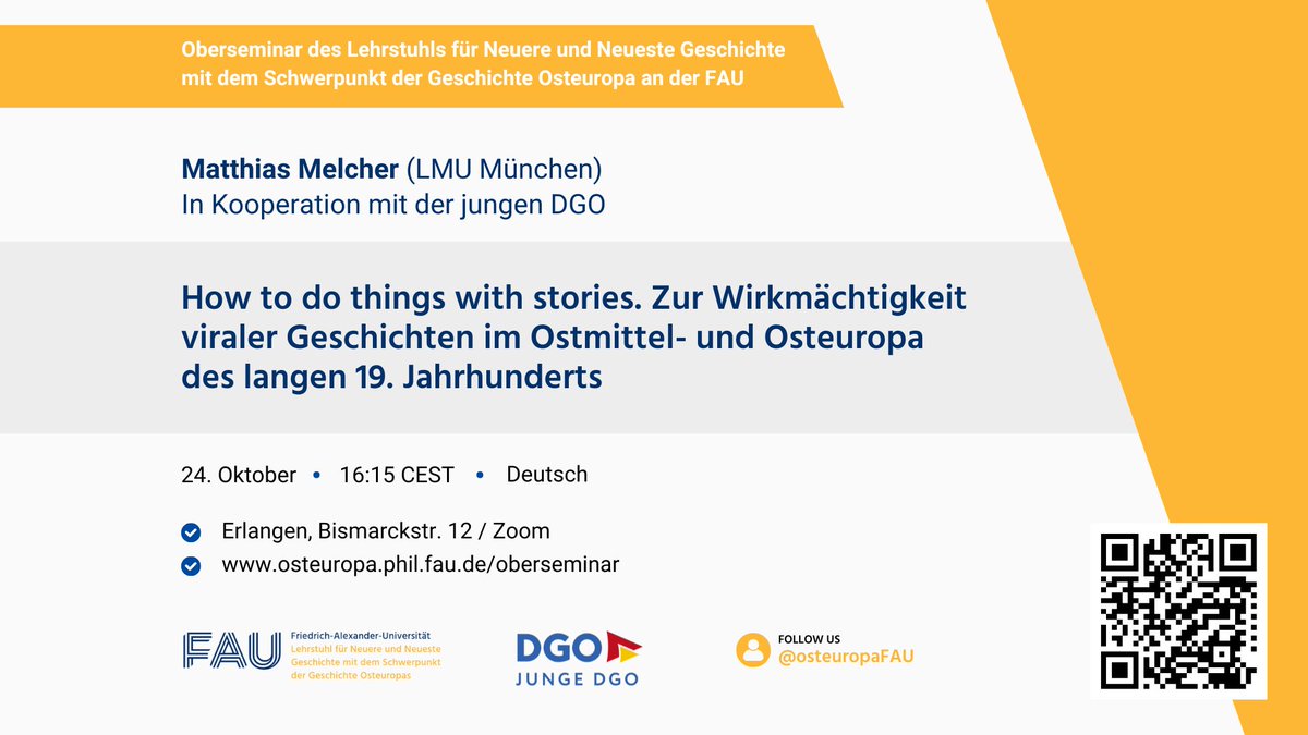 osteuropaFAU's tweet image. Matthias Melcher: How to do things with stories. Zur Wirkmächtigkeit viraler Geschichten im Ostmittel- und Osteuropa des langen 19. Jahrhunderts
fau.zoom-x.de/meeting/regist…