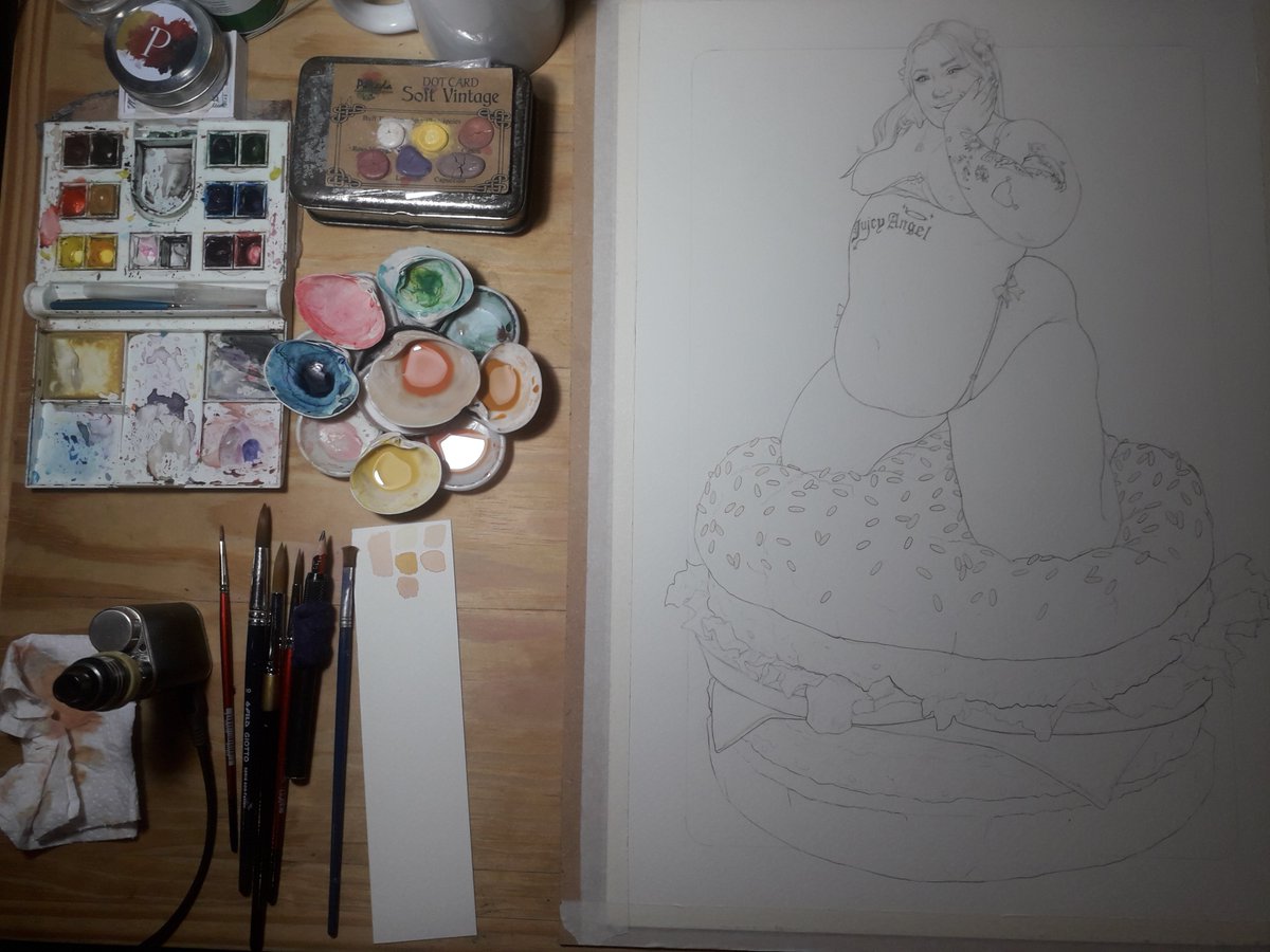 brokenpibx's tweet photo. I'm working in a new XL painting (35x50cm) for the beautiful @JuicyAngelBBW_ 🍔💖
#nsfwtwtًً #bbwsquashing #wipart #watercolor #commissionsoopen #bbw https://t.co/rlUWhXOdx2