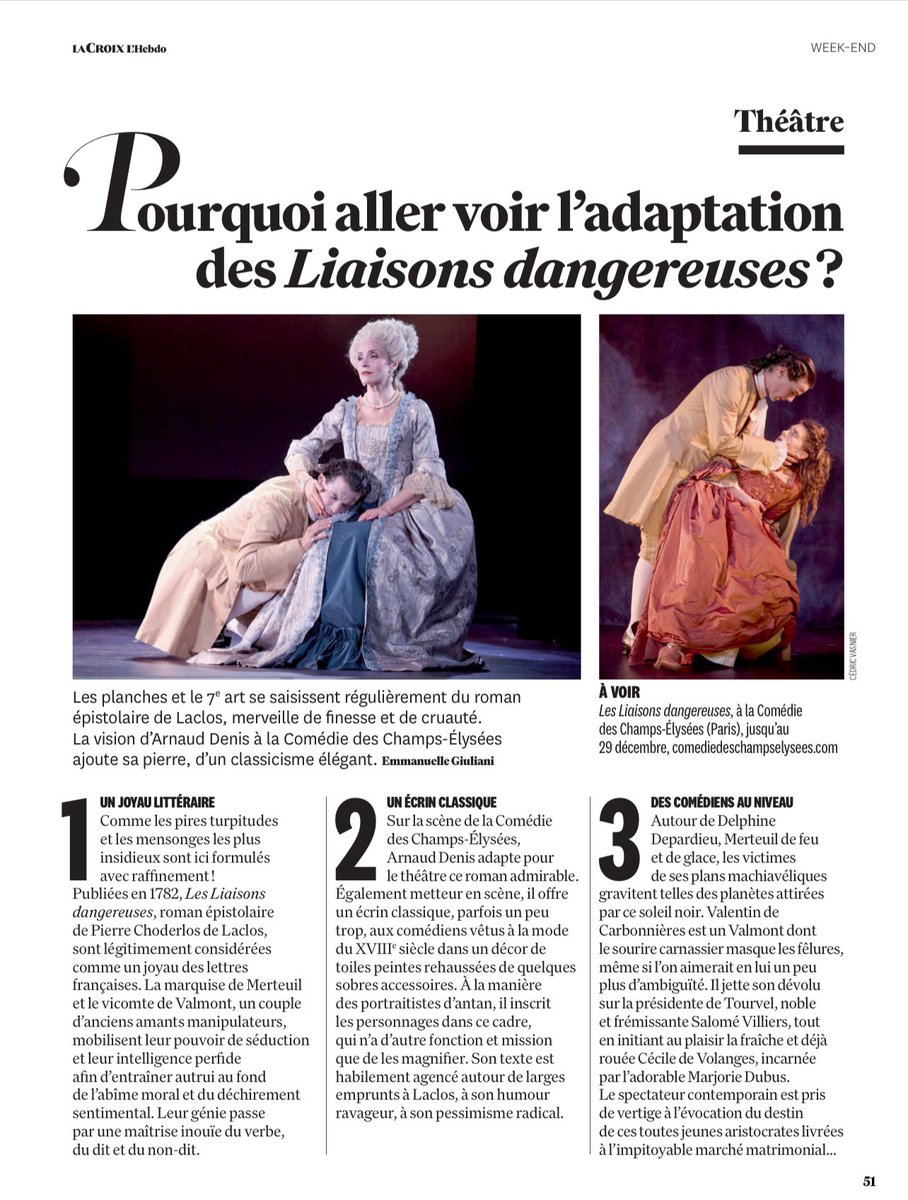 pascalzelcer's tweet image. Merci au figaro magazine et à la croix l’hebdo pour leurs magnifiques retours sur les liaisons dangereuses à la comédie des champs