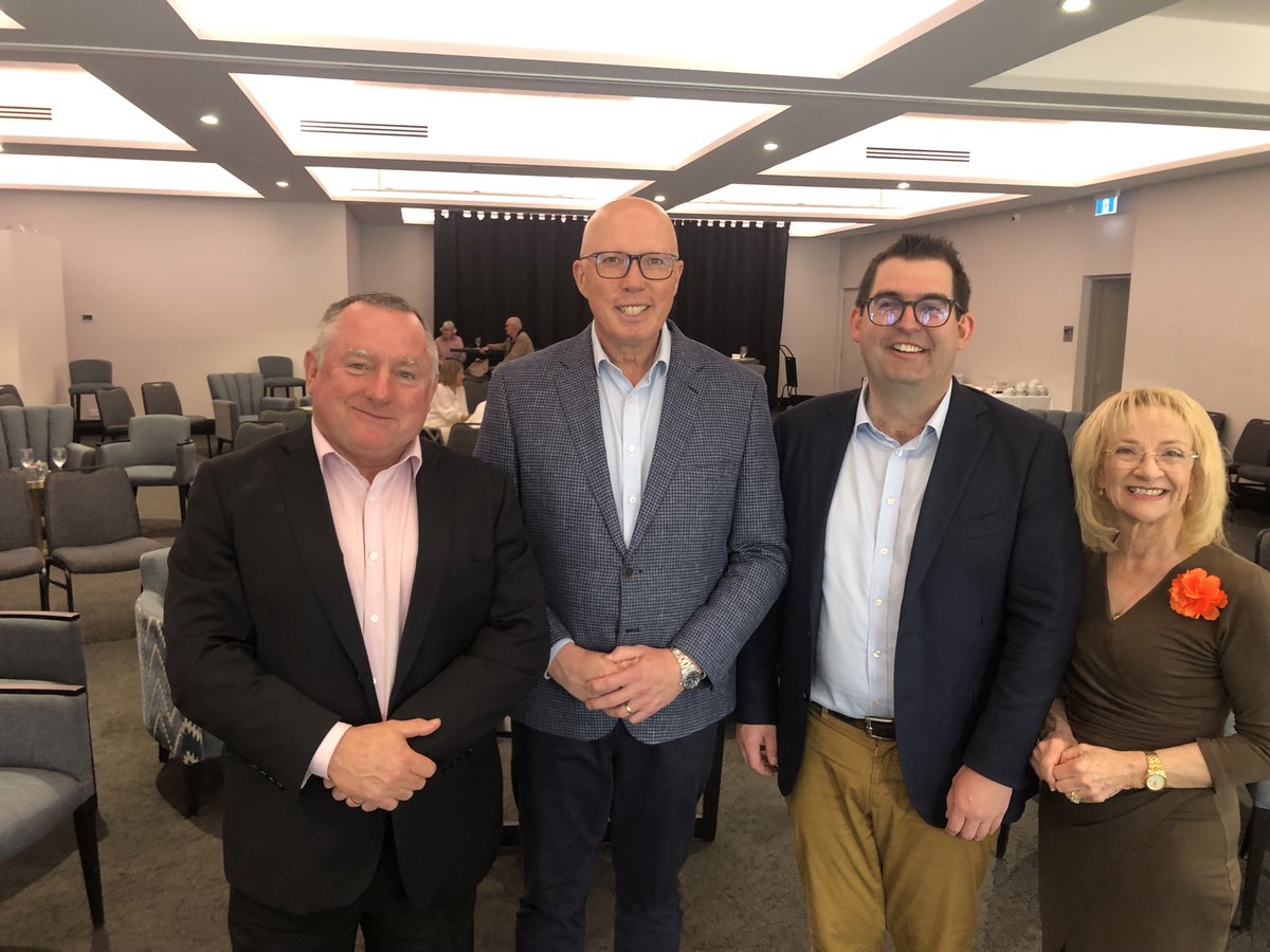 SteveThomasMLC's tweet photo. Fantastic commitment today by Peter Dutton to scrap Labor's Geographe Bay Wind Farm zone if elected. Celebrating in Busselton today with Ben Small - Liberal for Forrest, Nola Marino MP, Peter Dutton and Xavier Garbin. A great result for the South West! https://t.co/RCQOegYrPQ