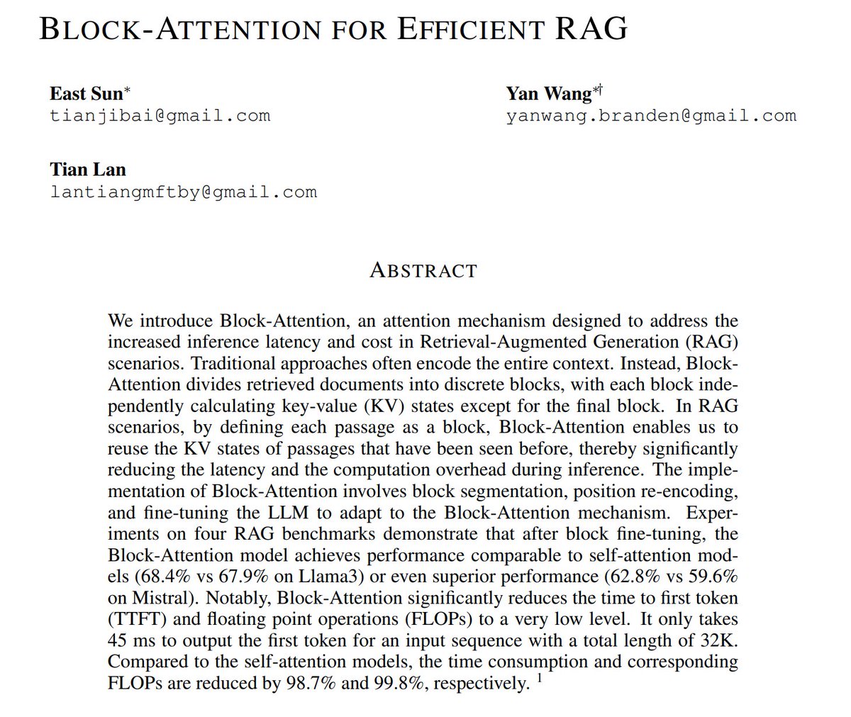 timhuangxt's tweet photo. RAG matters so much in real-world LLM applications, and so glad to see this new work bring Soooo much efficiency boost!

#RAG #BlockAttention #Innovation

A quick walk-through of this amazing work 👇 https://t.co/X6itY429Pv