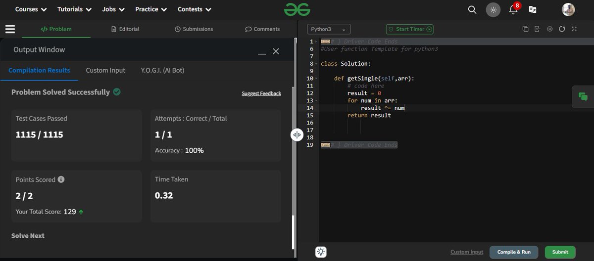 VratikZ's tweet photo. 🎯 Day 29 of POTD Challenge⚔

👉 LeetCode: Count Number of Maximum Bitwise OR Subset (Medium)
👉 GFG: Single Number (Easy)

#coding #problemsolving #leetcode #geeksforgeeks #javascript #python #programming #growth https://t.co/iO5onqmh2m