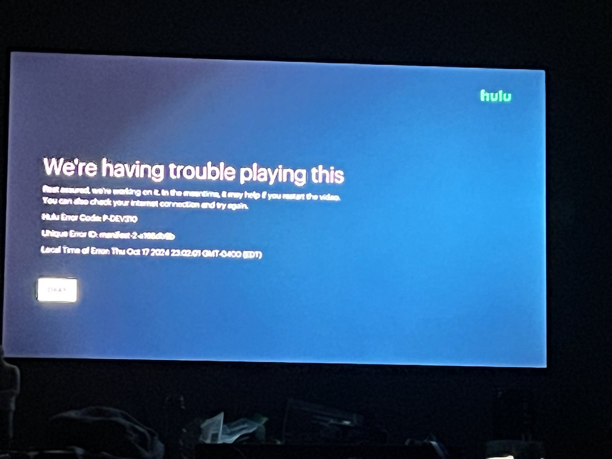 dotcomllc's tweet photo. @hulu so you take a price increase and now my service is poor. Same issue on the phone and tv. Is there a service outage? https://t.co/34tILwAMK2