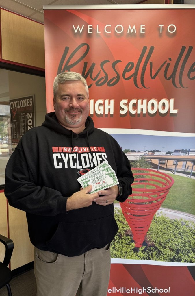 Congratulations to Chad Bartlett for winning the $500 PDQ gas raffle from the Russellville High School Renaissance Foundation!