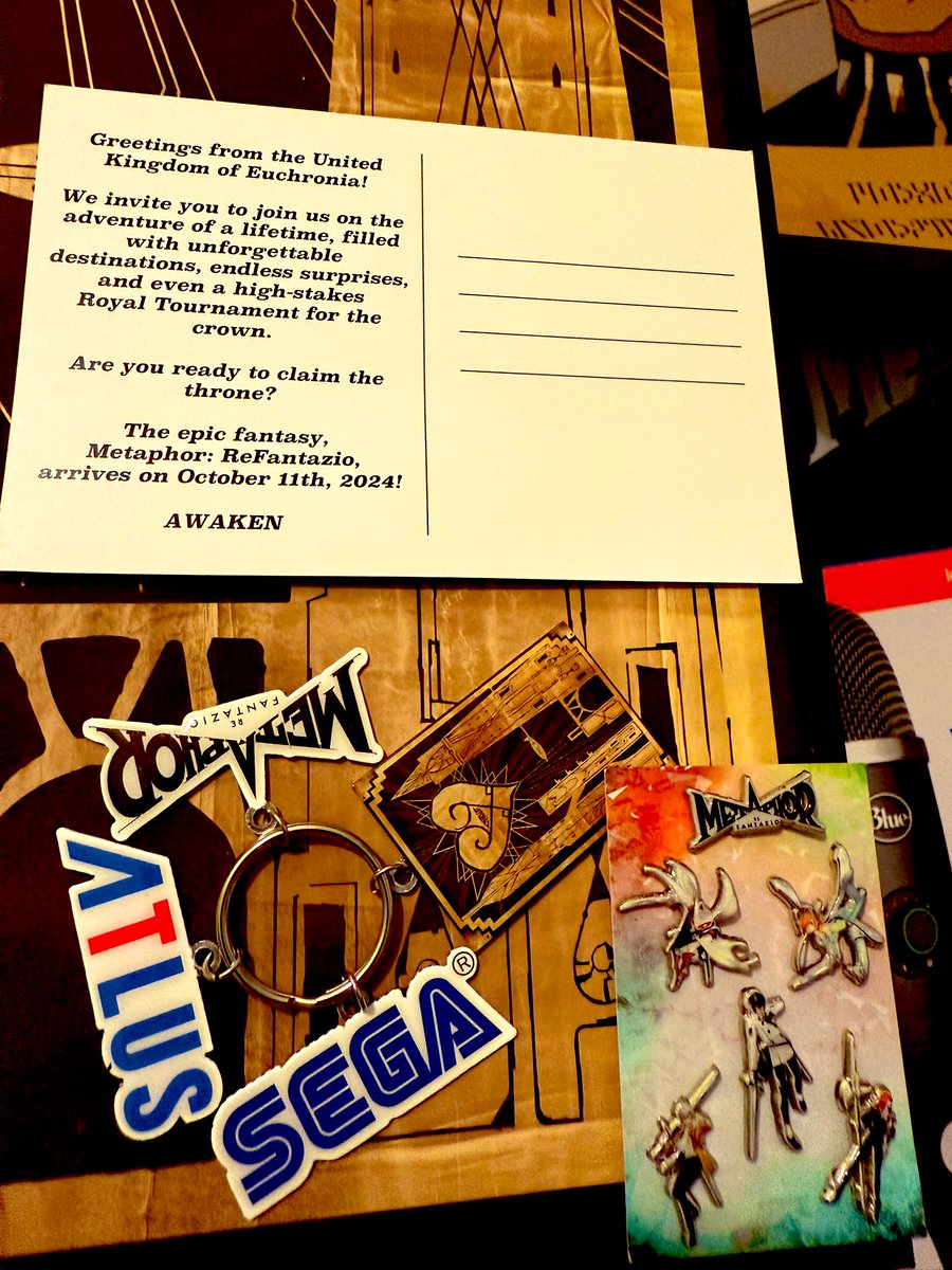 MarkMan23's tweet photo. Metaphor: ReFantazio (out now!!) and the team at @Atlus_West @SEGA sent me a wonderful care package filled with goodies: A new mic, a sleek jacket, a super nice bag and more 😱!

I’ll gift a PC Steam game code to a random like/RT of this post over the weekend! Good luck! #ad https://t.co/xka3qObC7V