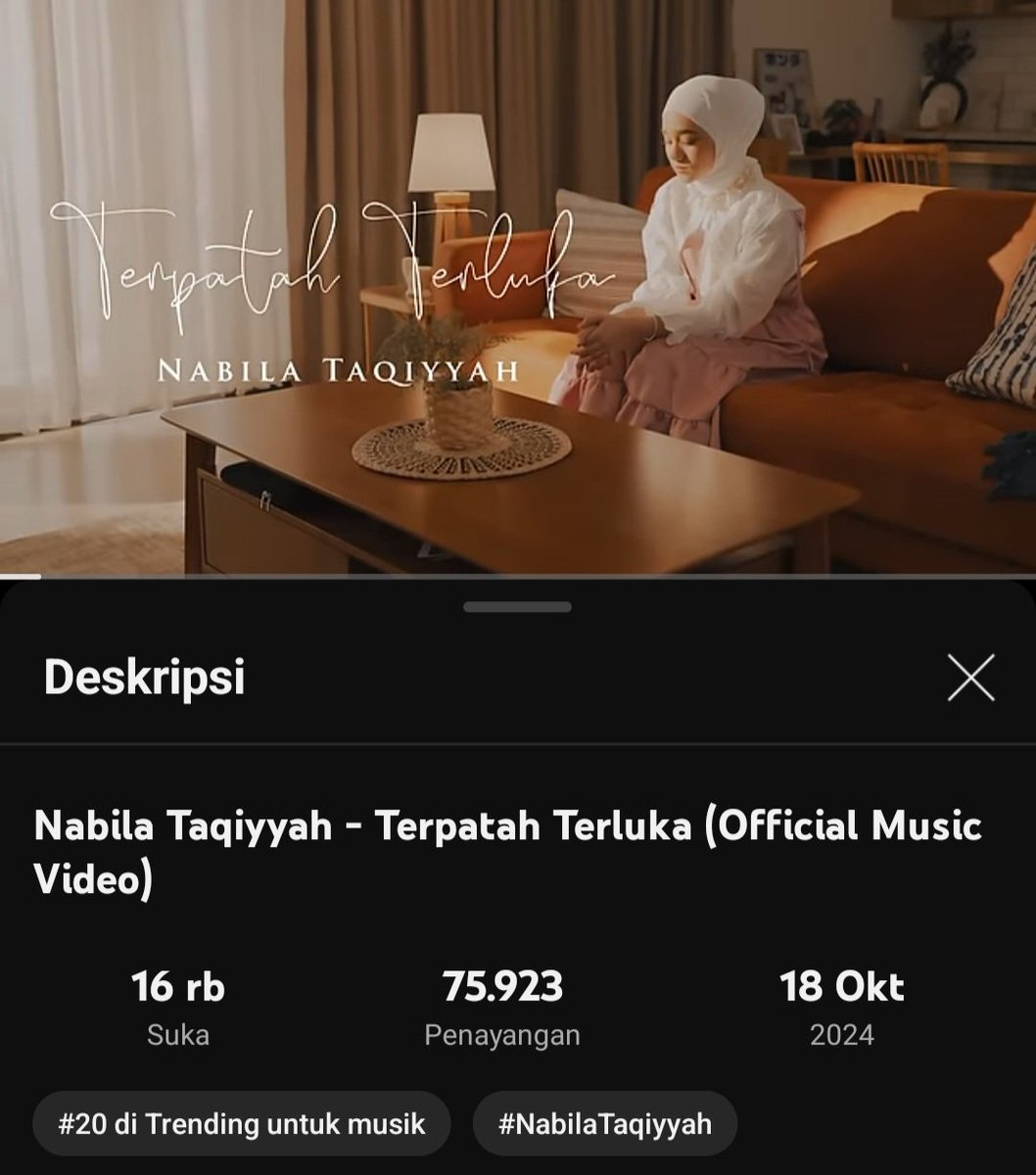 panalteam's tweet photo. [TERKA UPDATE]

Yayyy ! Udah naik lagi nih MV TERPATAH TERLUKA ke posisi 20 Trending Musik ! 🔥😍

Semangat teams, masih membaraa kann ? Gass pucukkk

#TerpatahTerluka
#4thSingleNabila
#NabilaTaqiyyah https://t.co/oQt9ft0Ws0