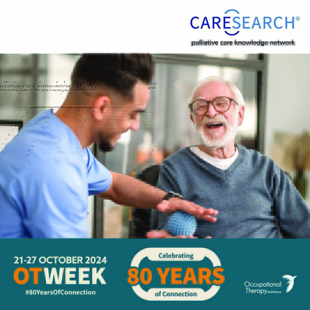 CareSearch (@caresearch) on Twitter photo Celebrating our Occupational Therapists this OT Week! Let’s recognise all the hard work that OT’s do to maintain and improve functional ability, whilst fostering a sense of ability, dignity, and control in palliative care patients.
#WorldOTWeek #PalliativeCare Celebrating our Occupational Therapists this OT Week! Let’s recognise all the hard work that OT’s do to maintain and improve functional ability, whilst fostering a sense of ability, dignity, and control in palliative care patients.
#WorldOTWeek #PalliativeCare