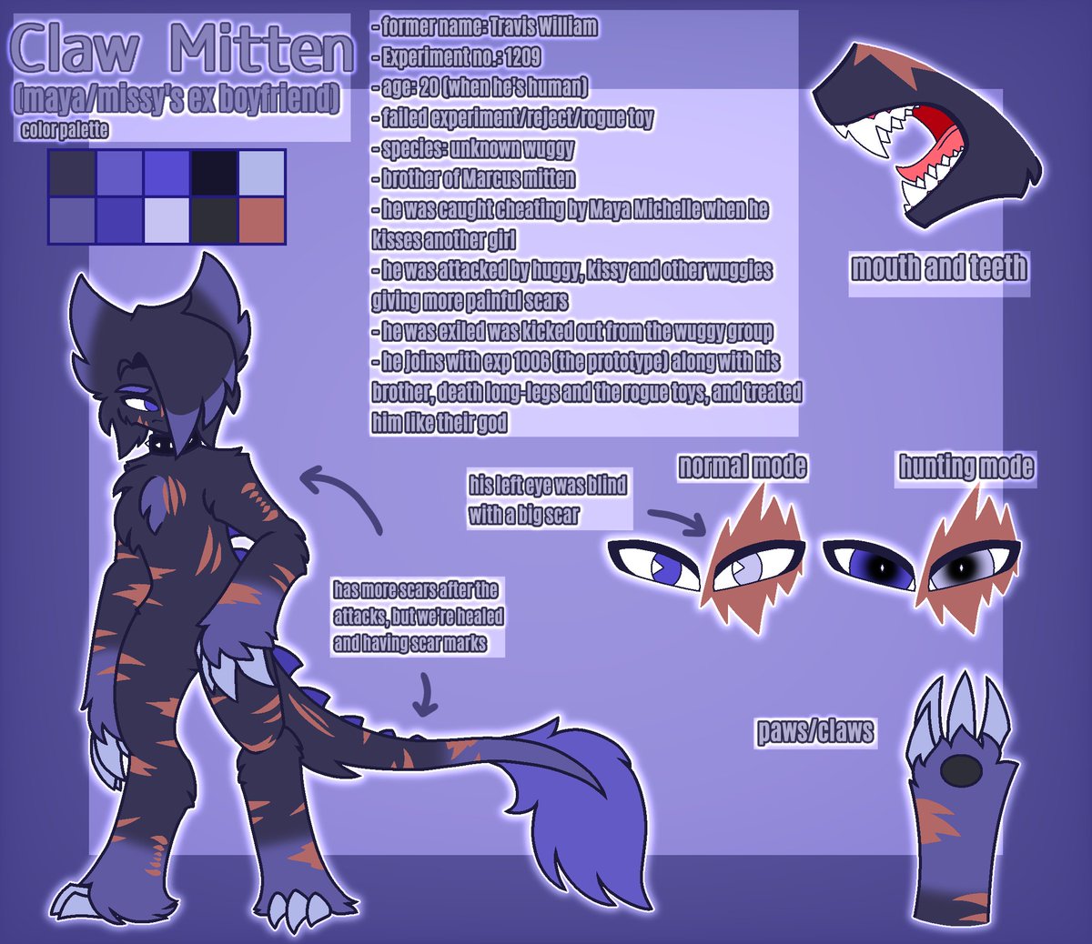 czafhaye's tweet photo. Claw Mitten/Travis William (redesign) - poppy playtime OC/AU

here's the ref sheet redesign of claw Mitten/Travis William
#PoppyPlaytime #poppyplaytimeOC #poppyplaytimeAU #huggyOC #huggysona #OC #AU #MyAU #MultiAU #refsheet #redesign
2024                                     2023 https://t.co/gV7AQC96Gp